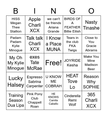 BRAT Summer Bingo Card