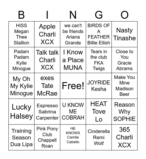 BRAT Summer Bingo Card