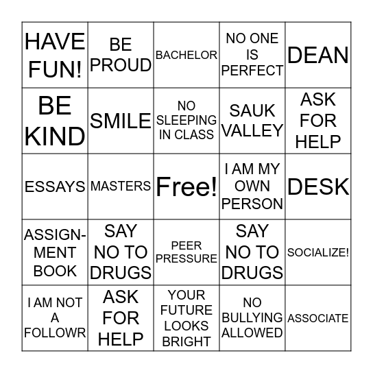 GRADUATION BINGO Card