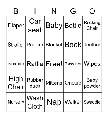 Baby Shower Bingo Card