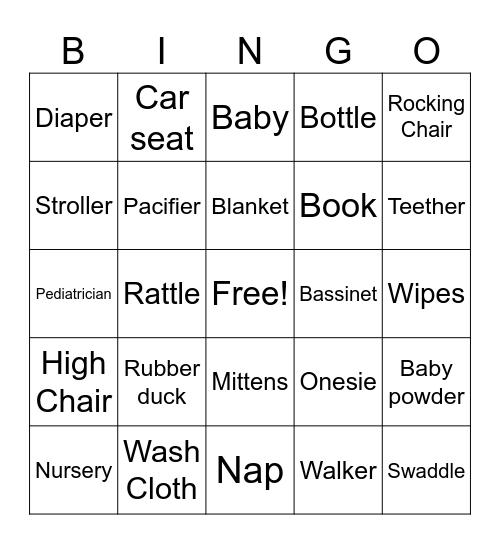 Baby Shower Bingo Card