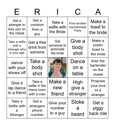 Erica's Bachelorette Weekend Bingo Card