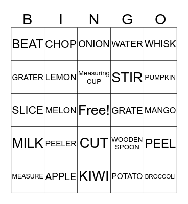 COOKING WORDS Bingo Card