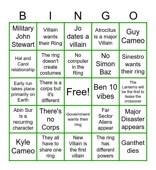 Absolute Green Lantern Bingo Card