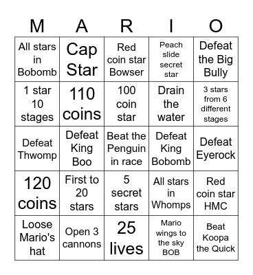 Mario 64 Bingo Card