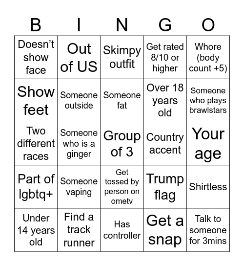 Ometv Bingo Card