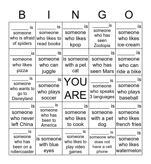 Mars Bingo Card