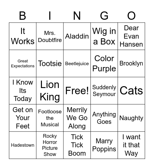 Broadway Bingo Card