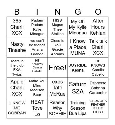 BRAT Summer Bingo Card