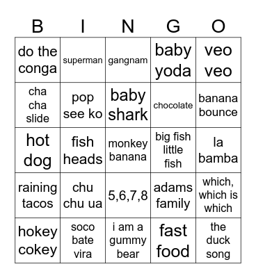 kids party Bingo Card