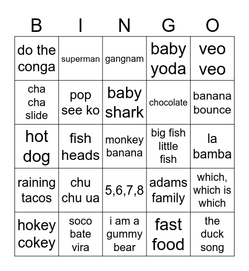 kids party Bingo Card