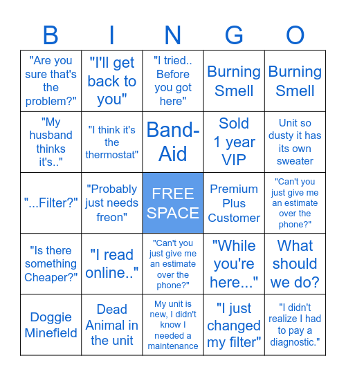 HVAC Bingo Card