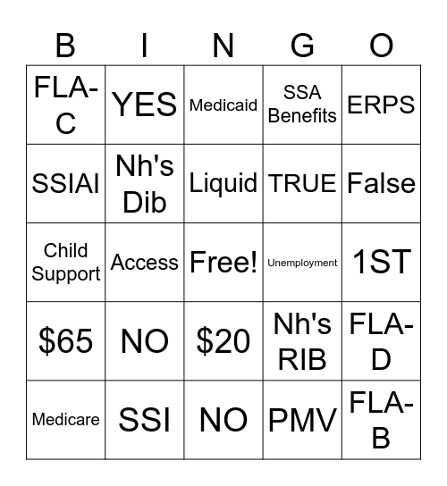 SSI & THINGS Bingo Card