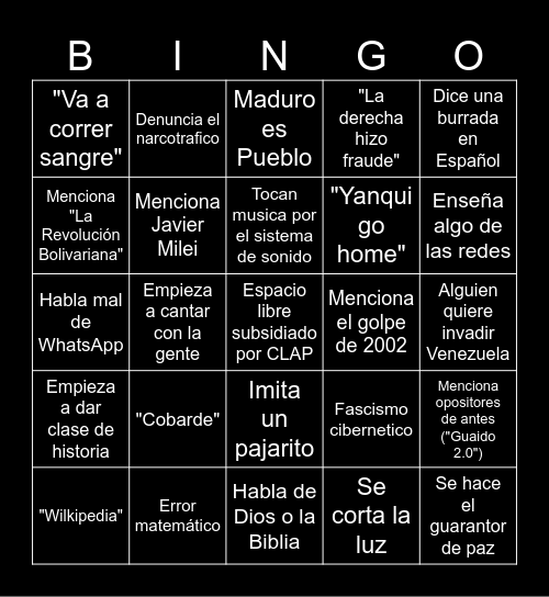 Maduro Bingo Card