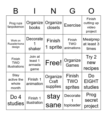 Dusk's August Bingo Card