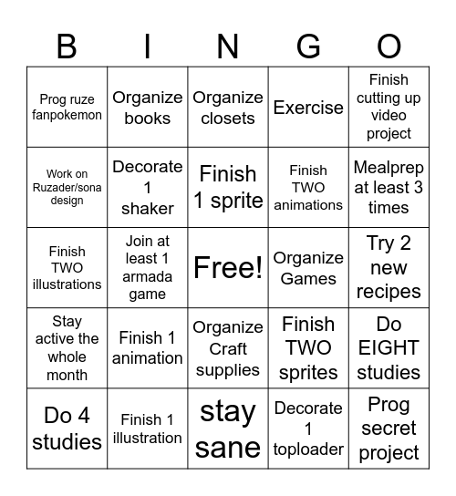 Dusk's August Bingo Card