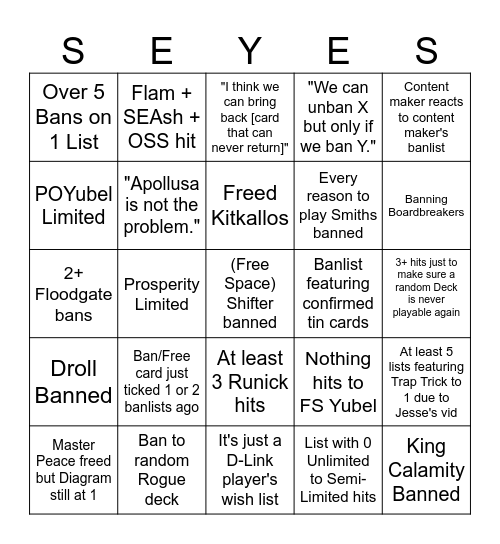 Aug-2024 Banlist Prediction Pandemonium Bingo Card