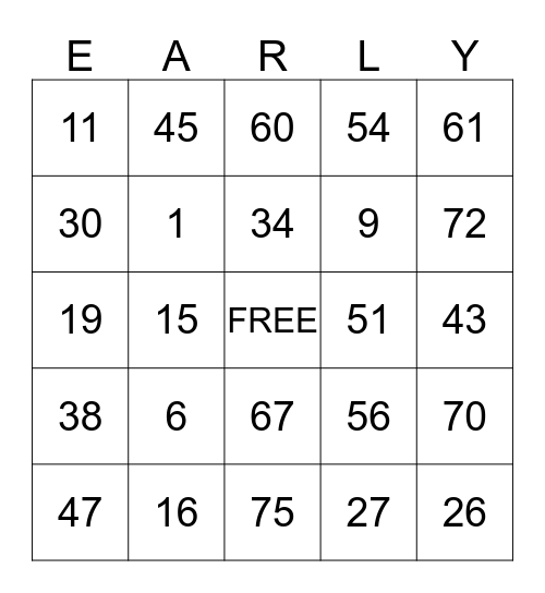 Early Bird Bingo Card