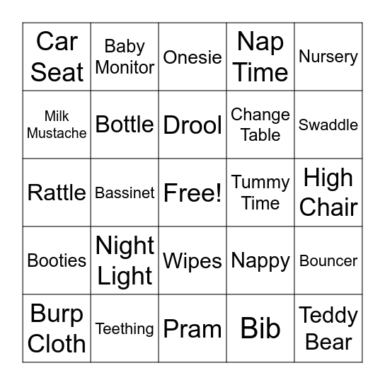 Hello Baby! Bingo Card