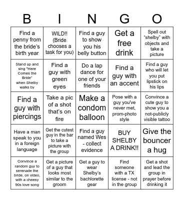 Bachelorette Bingo Card