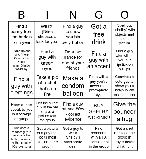 Bachelorette Bingo Card