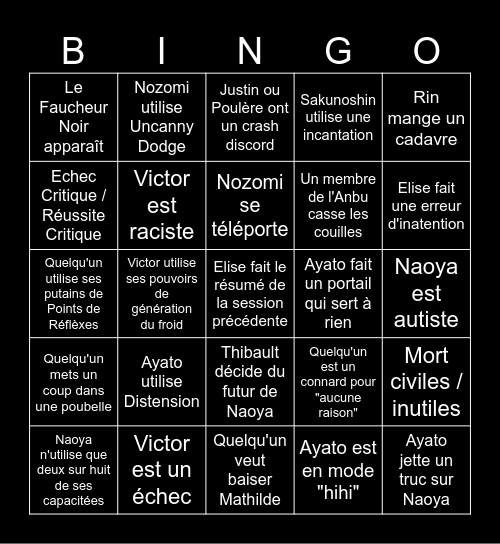 BINGO JDR Bingo Card