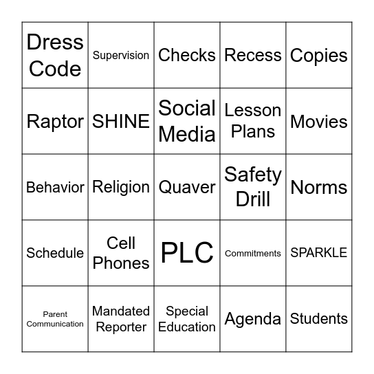 Fountain Inn Elementary Bingo Card