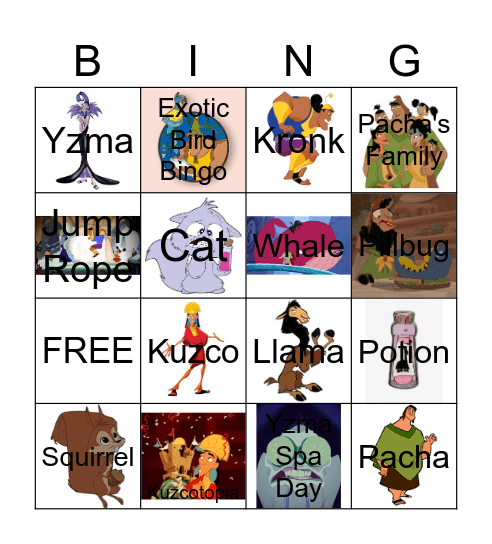 Emperor's New Groove Bingo Card