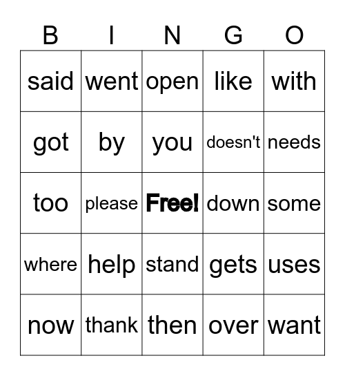 Sight Words U5-U6 Bingo Card