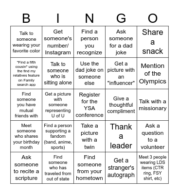 YSA Conference Bingo Card