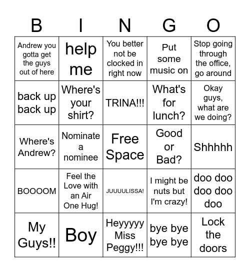 Rocky Lingo Bingo Card