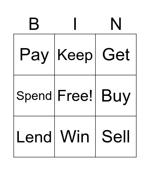 What’s money for? 3 Bingo Card