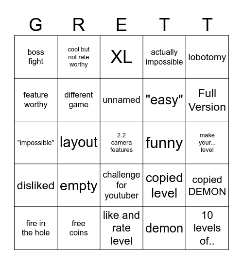 GD Recent Tab Bingo Card