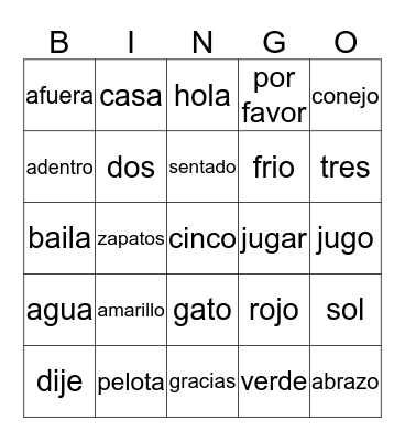 Spanish Bingo Card