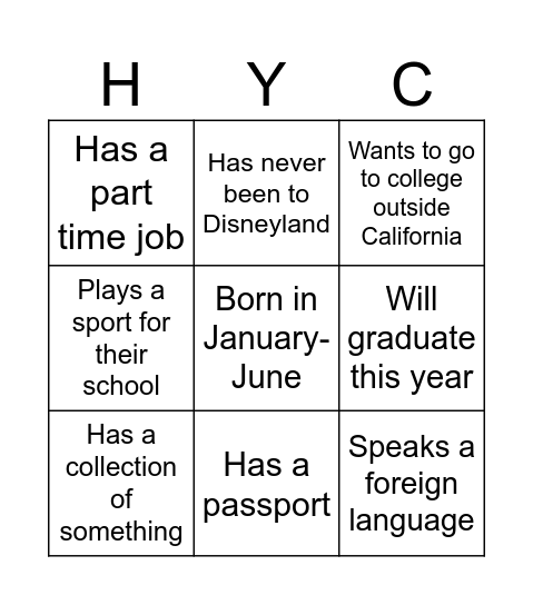 HYC Ultimate Bingo Bash Bingo Card