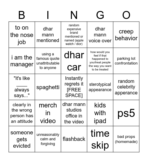 Dhar Mann Bingo v4 Bingo Card