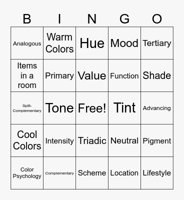 Color Theory | Interior Design Bingo Card