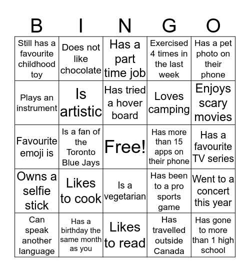 Getting to Know You BINGO Card