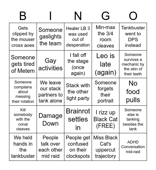 M1S DNR Bingo Card