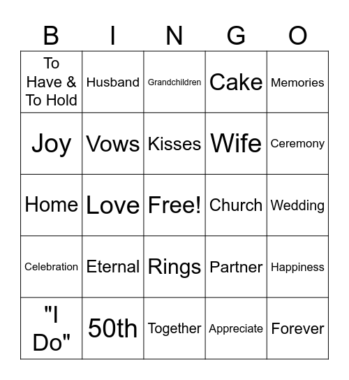 50th Wedding Anniversary Bingo Card