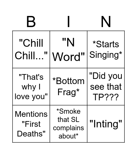 Kyam Val Bingo Card