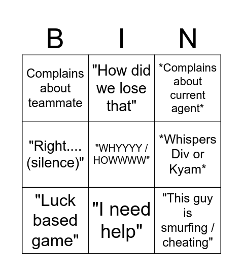 Bobby Bingo Card