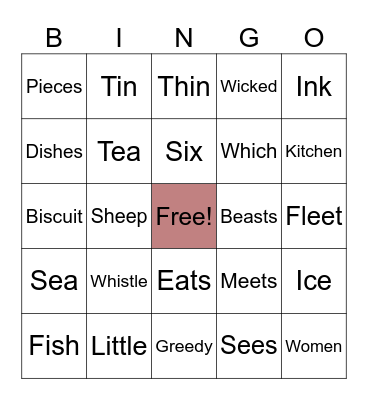 i and I Bingo Card