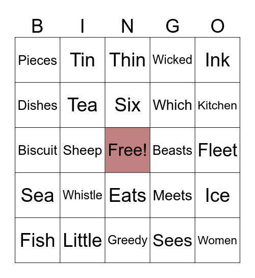i and I Bingo Card
