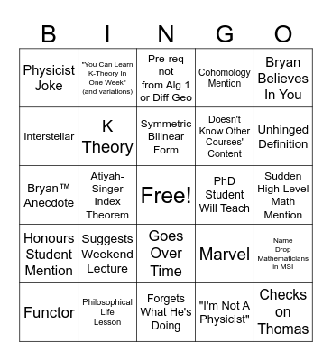 Bryan Bingo Card