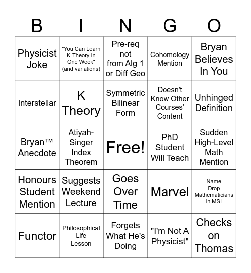 Bryan Bingo Card