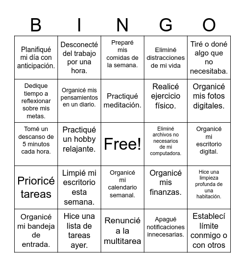 Bingo del orden Bingo Card