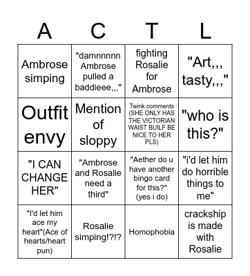 Rosalie redesign bingo Card