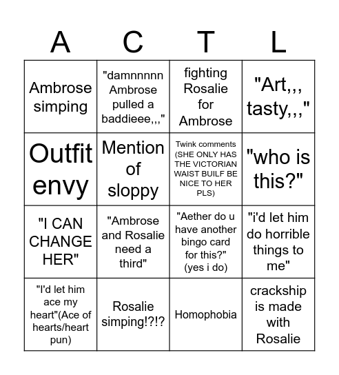 Rosalie redesign bingo Card