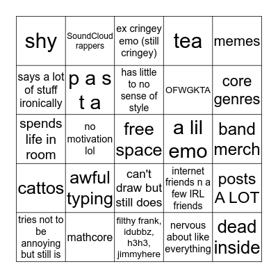 damnyworsnop's bingo Card